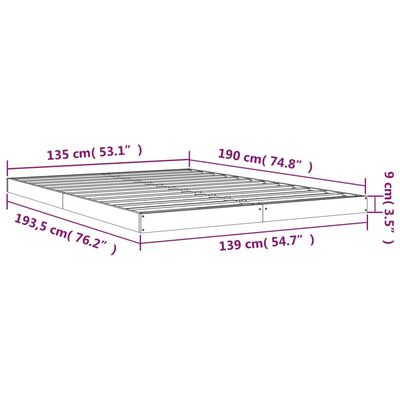 vidaXL Estrutura de cama de casal 135x190 cm pinho maciço branco