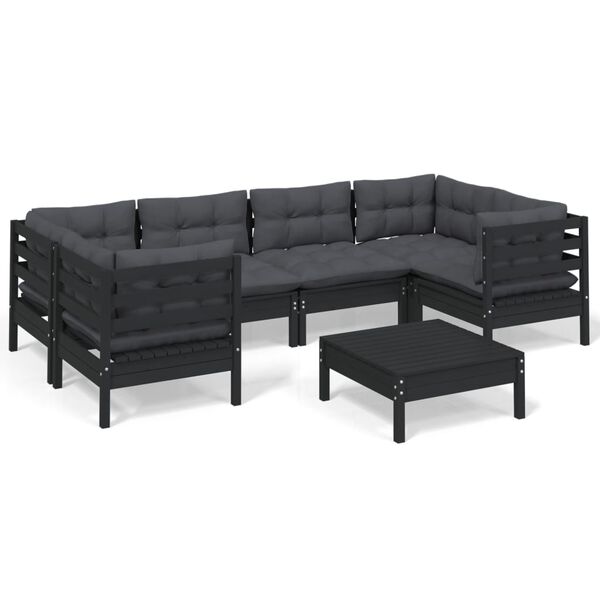 vidaXL 7 pcs conjunto lounge de jardim c/ almofadões pinho preto