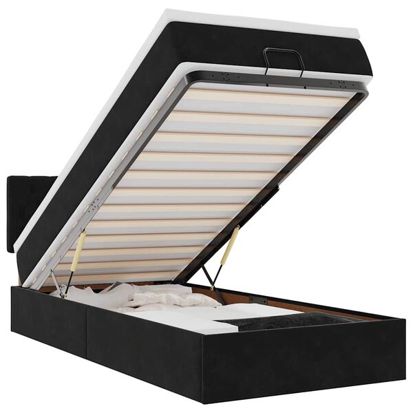 vidaXL Estrutura de cama otomana com colch&atilde;o preto veludo