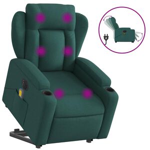 vidaXL Poltrona el&eacute;trica elevat&oacute;ria massagens tecido verde-escuro