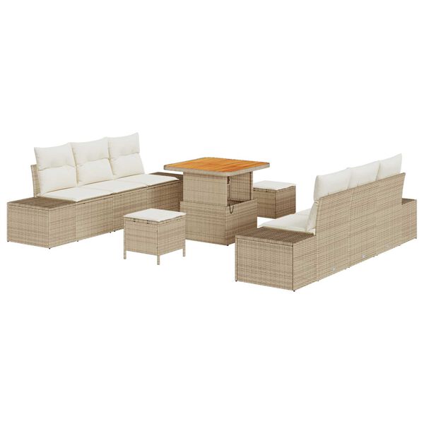 vidaXL Conjunto de Sof&aacute; de Jardim 9 pcs Bege Rattan Sint&eacute;tico