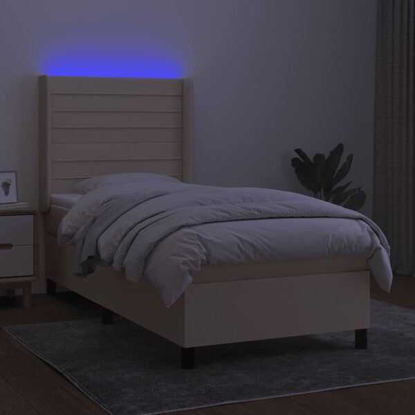 vidaXL Cama box spring c/ colch&atilde;o e LED 100x200 cm tecido cor creme