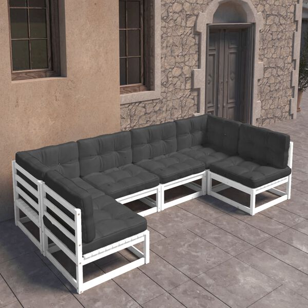vidaXL 6 pcs conjunto lounge jardim c/ almofad&otilde;es pinho maci&ccedil;o branco