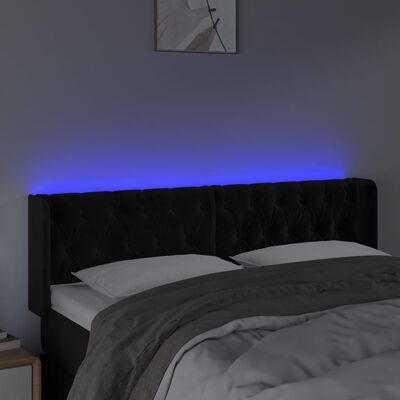 vidaXL Cabeceira de cama c/ luzes LED veludo 147x16x78/88 cm preto