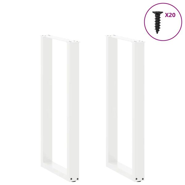 vidaXL P&eacute;s de mesa de bar em forma de U, 2 pe&ccedil;as, branco, 40x (100-101) cm, a&ccedil;o
