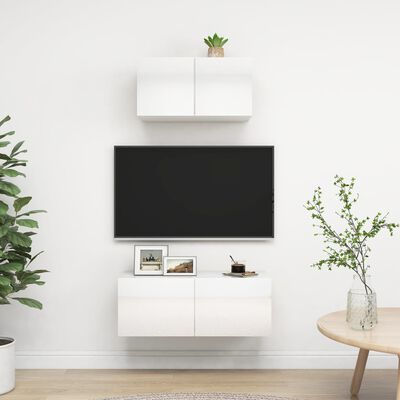 vidaXL 2 pcs conjunto de móveis de TV contraplacado branco brilhante