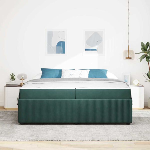 vidaXL Estrutura da Cama com colch&atilde;o Verde Escuro 200 x 200 cm tecido