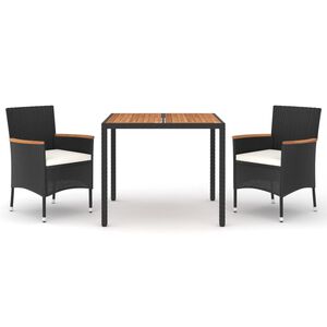 vidaXL 3 pcs conjunto de jantar p/ jardim c/ almofad&otilde;es vime PE preto