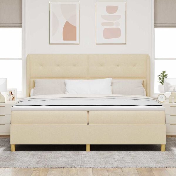 vidaXL Cama Box Springs com Colch&atilde;o Cinza Escuro 90x190 cm Creme