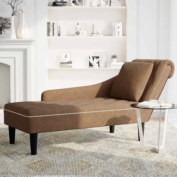 vidaXL Chaise lounge c/ almofada/apoio bra&ccedil;os direito couro artificial