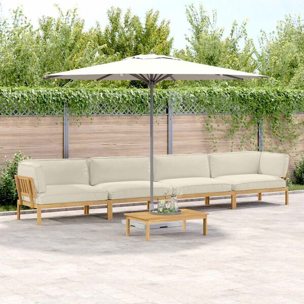 vidaXL Conjunto de Sof&aacute;s Liso 5 pcs Creme Madeira S&oacute;lida de Ac&aacute;cia