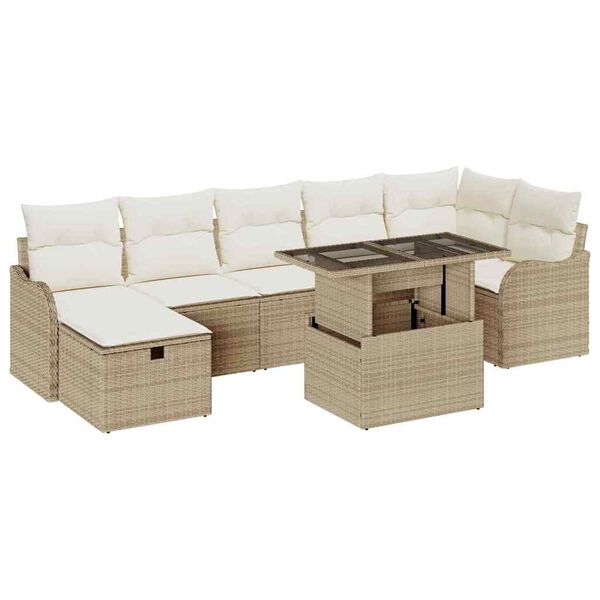 vidaXL Conjunto de Sof&aacute; de Jardim 8 pcs Bege Rattan Sint&eacute;tico