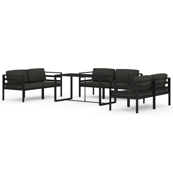 vidaXL 7 pcs conjunto lounge jardim com almofad&otilde;es alum&iacute;nio antracite