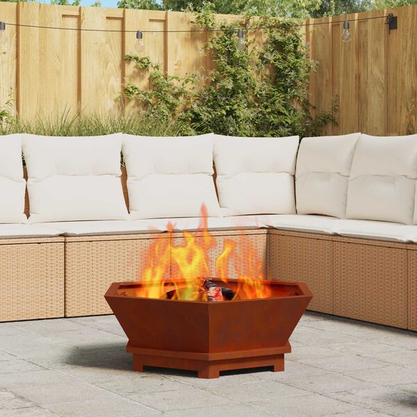vidaXL Fire Pit Castanho 75 x 75 x 28 cm A&ccedil;o resistente &agrave;s intemp&eacute;ries