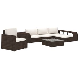 vidaXL 8 pcs conjunto lounge jardim c/ almofad&otilde;es vime PE castanho