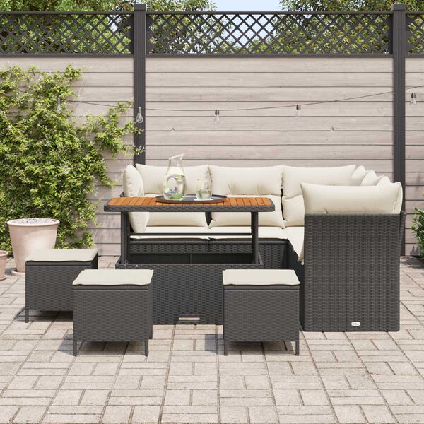 vidaXL Conjunto de Sof&aacute; de Jardim com almofada 9 pcs Preto e creme