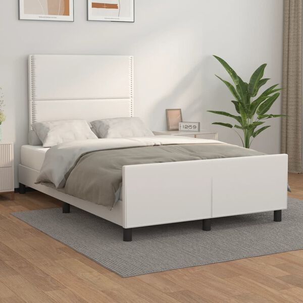 vidaXL Estrutura de cama sem colchão 120x190cm couro do falso branco