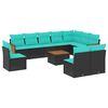 vidaXL Conjunto de sof&aacute; de jardim com 11 pe&ccedil;as e almofadas em rattan sint&eacute;tico preto