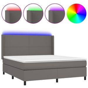 vidaXL Cama box spring c/ colch&atilde;o/LED 180x200cm couro artificial cinza