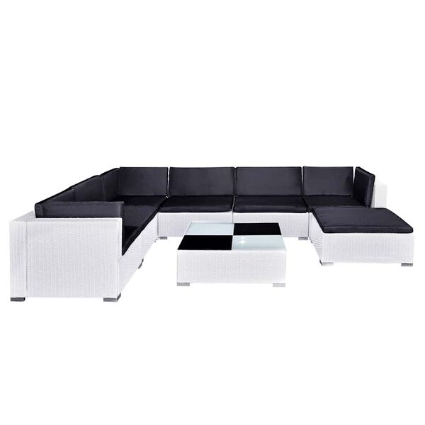 vidaXL 8 pcs conjunto lounge de jardim c/ almofad&otilde;es vime PE branco