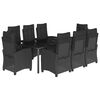 vidaXL 9 pcs conjunto de jantar p/ jardim c/ almofad&otilde;es vime PE preto