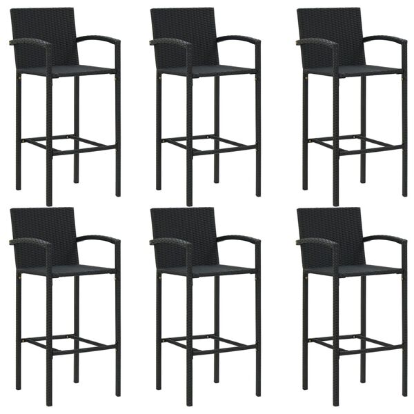 vidaXL Conjunto de bar exterior c/ apoio de bra&ccedil;os 7 pcs vime PE preto