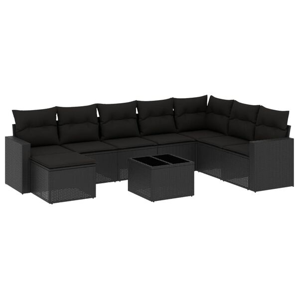 vidaXL 9 pcs conjunto de sof&aacute;s p/ jardim c/ almofad&otilde;es vime PE preto