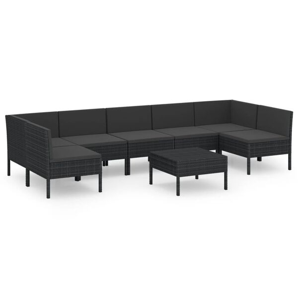 vidaXL 8 pcs conjunto lounge de jardim c/ almofad&otilde;es vime PE preto