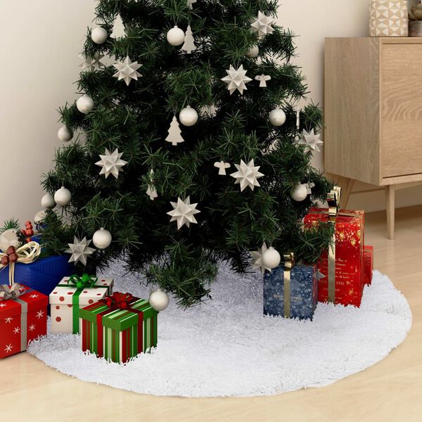 vidaXL Saia para &aacute;rvore de Natal branca 90 cm pelo sint&eacute;tico