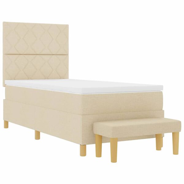 vidaXL Cama Box com colch&atilde;o com cabeceira Creme 100 x 200 cm tecido