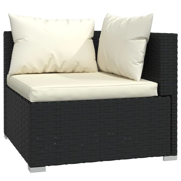 vidaXL 4 pcs conjunto lounge de jardim c/ almofad&otilde;es vime PE preto