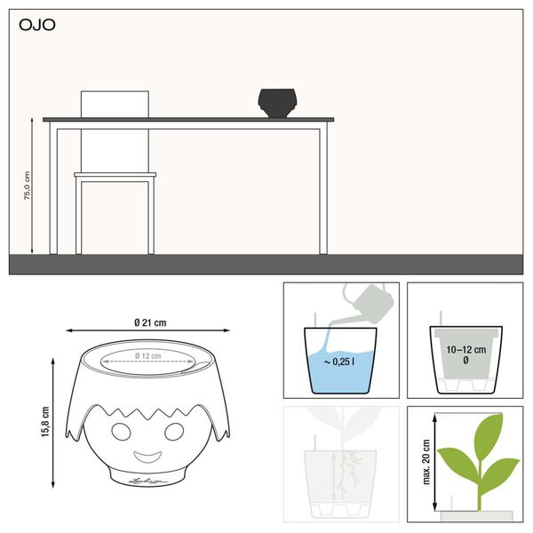 LECHUZA Vaso de mesa OJO ALL-IN-ONE verde água