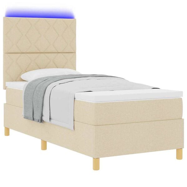 vidaXL Cama Box Spring LED com colch&atilde;o Creme 100 x 200 cm tecido