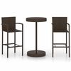 vidaXL 3 pcs conjunto de bar para jardim vime PE castanho
