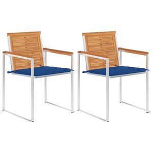 vidaXL Cadeiras de jardim com almofad&otilde;es 2 pcs ac&aacute;cia maci&ccedil;a e a&ccedil;o