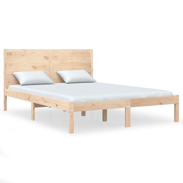 vidaXL Estrutura de cama casal 135x190 cm madeira maci&ccedil;a