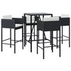 vidaXL 5 pcs conjunto de bar p/ jardim c/ almofad&otilde;es vime PE preto