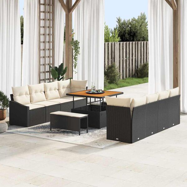 vidaXL Conjunto de Sof&aacute; de Jardim com almofada 11 pcs Preto e Creme