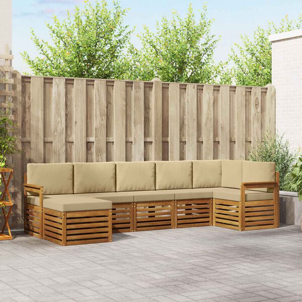 vidaXL Conjunto de Sof&aacute; Sectional com almofada 7 pcs Natural e Bege