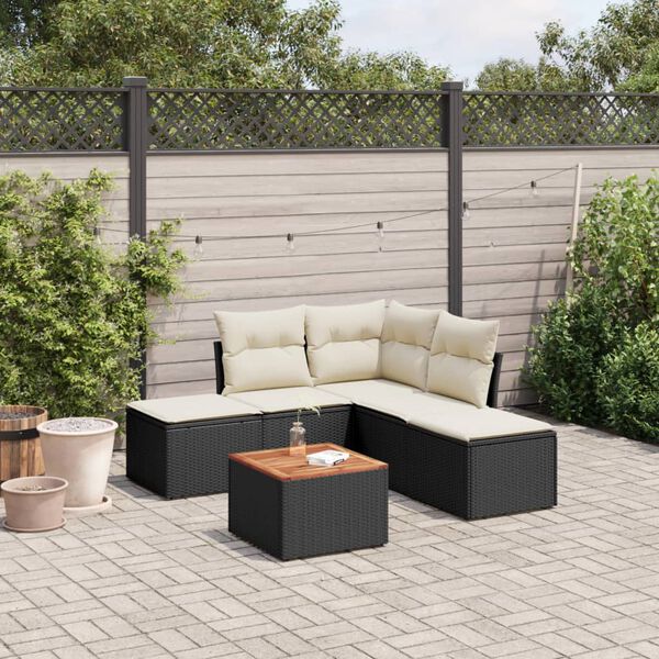 vidaXL 6 pcs conjunto sof&aacute;s de jardim c/ almofad&otilde;es vime PE preto