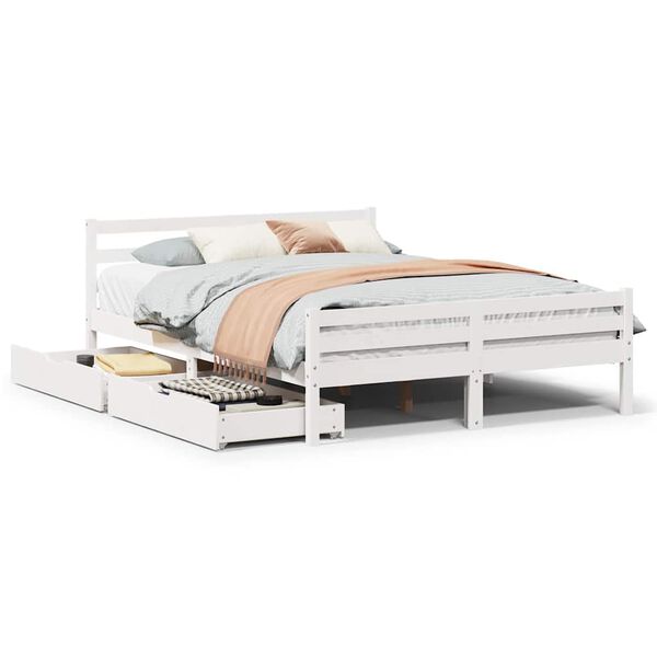 vidaXL Cama sem colch&atilde;o 135x190 cm madeira de pinho maci&ccedil;a branco