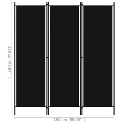 vidaXL Divisória de quarto com 3 painéis 150x180 cm preto