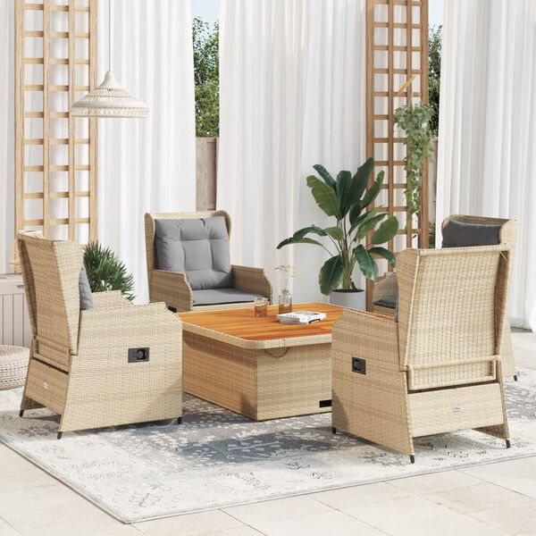 vidaXL 5 pcs conjunto lounge p/ jardim com almofad&otilde;es vime PE bege