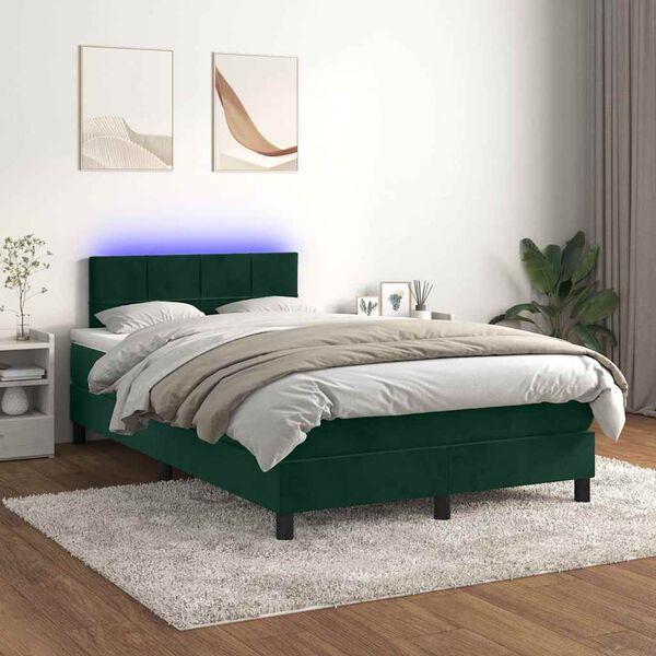vidaXL Cama box spring c/ colch&atilde;o/LED 120x200 cm veludo verde-escuro
