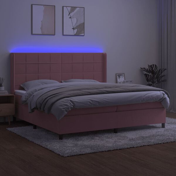 vidaXL Cama box spring c/ colch&atilde;o/LED 200x200 cm veludo rosa