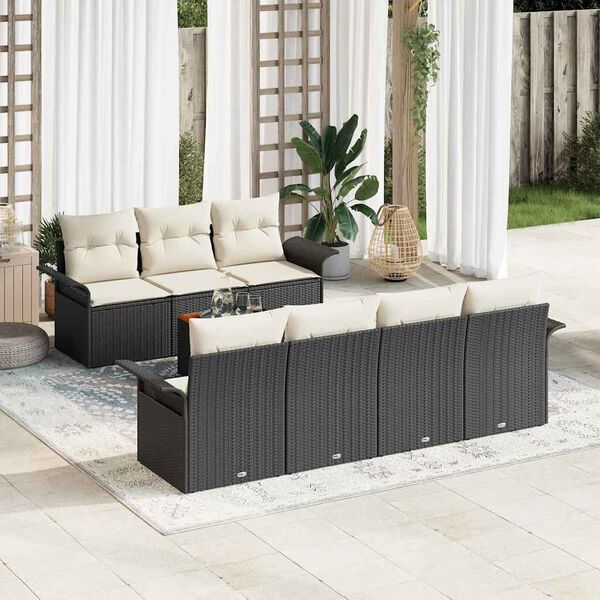 vidaXL Conjunto de Sof&aacute; de Jardim com almofada 8 pcs Preto vime PE