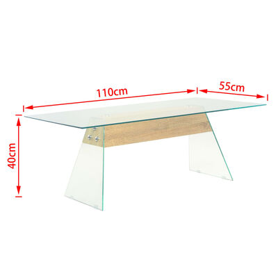 vidaXL Mesa de centro em vidro e MDF 110x55x40 cm cor de carvalho