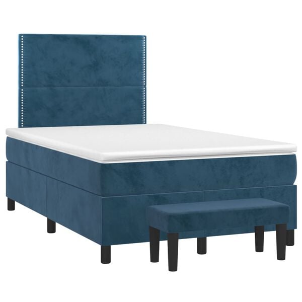 vidaXL Cama boxspring com colch&atilde;o 120x200 cm veludo azul-escuro