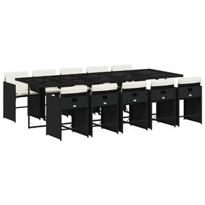 vidaXL 11 pcs conjunto de jantar p/ jardim c/ almofad&otilde;es vime PE preto