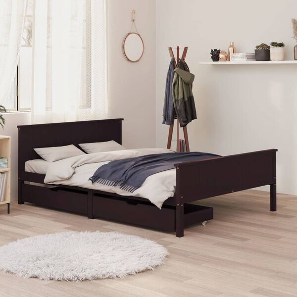 vidaXL Estrutura de cama c/ 2 gavetas 160x200 cm pinho castanho-escuro